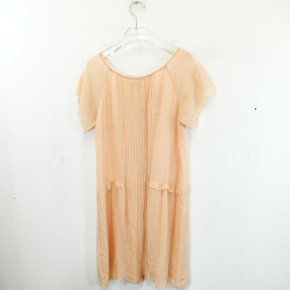 SWILDENS Dress Peach Orange Shift Mini 1 XS Ruffle Pleated‎ Sheer Raglan Solid - Picture 1 of 10